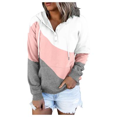 China Viable Women's Pullover Button Down Hoodies Pocket Long Sleeve V-Neck Hooded Casual Sweatshirts for sale