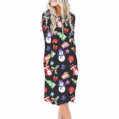 China Dry Cleaning Women's Long Sleeve Midi Dress With Pockets Empire Waist Swing Loose Casual Floral Print Pleated Casual Dress for sale