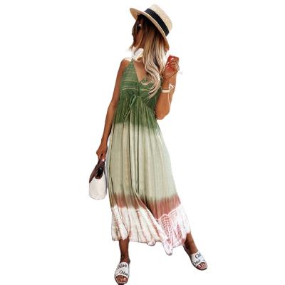 China Breathable Tie Dyed Suspend Dress Fashion Slim Gradient Temperament Dress Summer Beach Casual Boho Vacation Dresses For Woman for sale