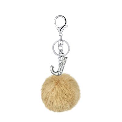 China A-Z Alphabet Pompom Letter Zinc Alloy Key Ring Shiny Crystal Rhinestone Keyring Key Chain for sale