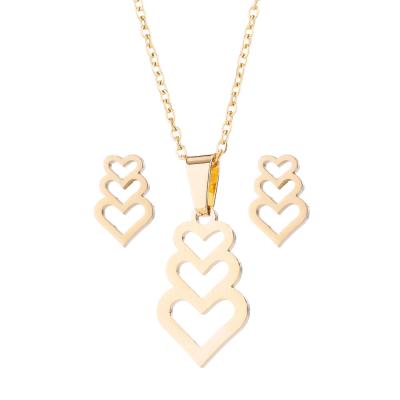 China Other Love Heart Necklace For Women Gold Stainless Steel Jewelry Earrings Accessories for sale