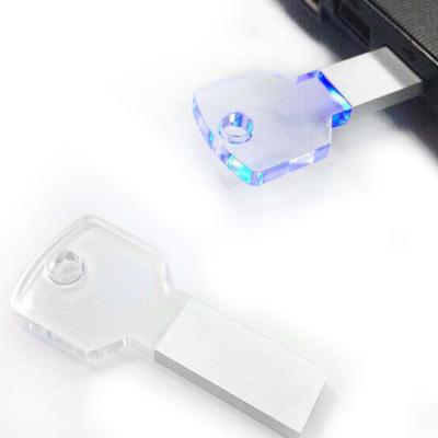 China Lanyard 16gb Key Shape Crystal Glass USB Flash Drive for sale