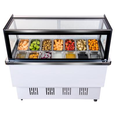 China CUSTOMIZED Stainless Steel CUSTOMIZED 1.4M Commercial Vegetable 14 PANS Fruit Salad Display Showcase Fridge Hummus and Meat Showcase Display for sale