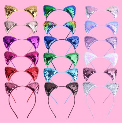 China 2021 new popular hot sale animal double bow flip cat ear hair party costume headdress sequins for kids for sale