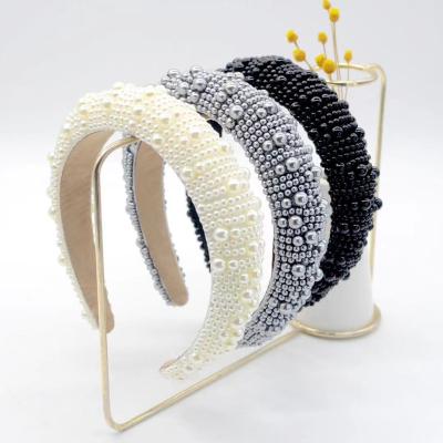 China 2021 Popular Retro Baroque Bee Headband Female Rhinestone Pearl Hair Accessories For Woman for sale