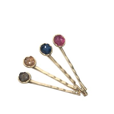 China 4pcs/set Vintage Art INS Hair Clip Gold Alloy Inlaid Colorful Crystal Rhinestone Hair Pin Clip Making Accessories for sale