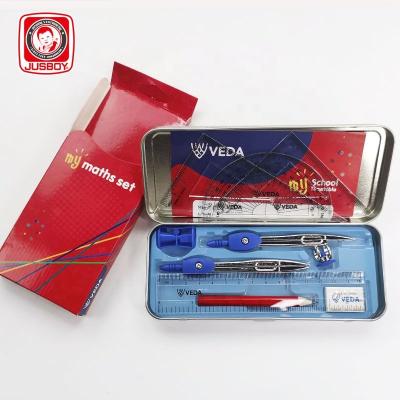 China School Math Set Stationery School Stationery Math Set School Tool Kit Compass Ruler Math Set Metal Tin Can Box Drawing Measuring Set for sale