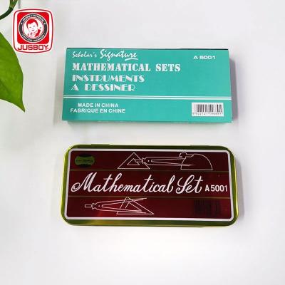 China 10pcs Math Geometry Set Metal Tin Plastic Box Metal Sets Math Instruments A5001 for sale