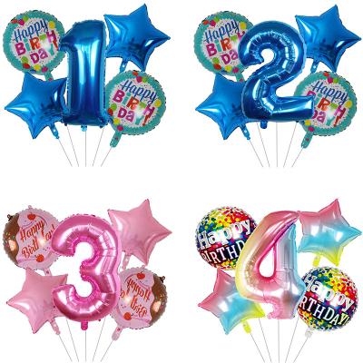 China Hot Amazon Luxury 5PCS Foil Balloon Bunch Set 18 Inch Round Happy Birthday Helium Globes Number Balloons For Birthday Decoration for sale