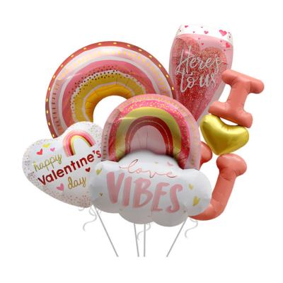 China Luxury New Arrive Happy Valentine's Day I Love You 18inch Heart Wedding Wine Glass Helium Foil Balloons For Valentine's Day Decoration for sale