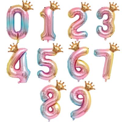 China 32 Inch Number Foil Number Balloons Crown Luxury Gradient Color Balloons Kids Birthday Wedding Decoration for sale