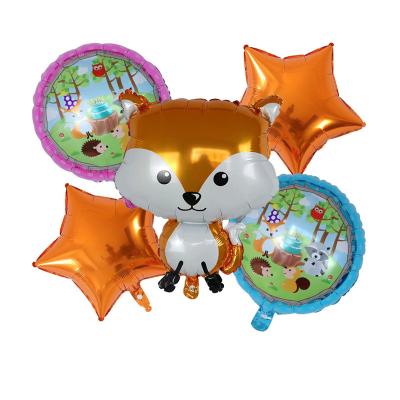 China New Designs 5pcs Hot Luxury Animal Foil Balloon Baby Toys Birthday Decoration Hedgehog Fox Raccoon Star Balloons Bunch for sale