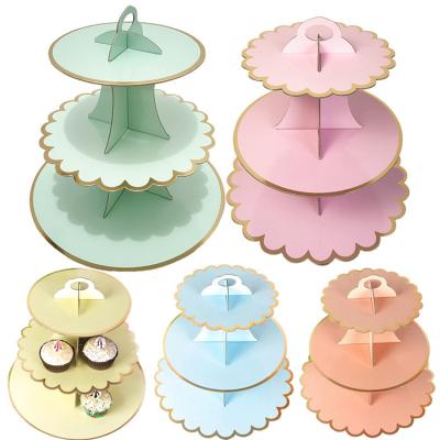 China Amazon Hot Selling Luxury Three-Layer Paper Cake Stand Party Tableware Decoration For Happy Birthday Wedding Party Supplies for sale