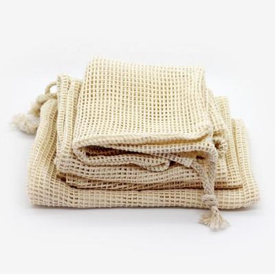 China Small Eco-friendly Reusable Natural Color Eco-Friendly Double-stitched Organic Cotton Sewn Mesh Produce Bag for Fruit Ladies (20x25cm) for sale