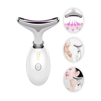 China anti wrinkles high frequency vibration led face massager lift skin rejuvenation tightening neck massager for sale