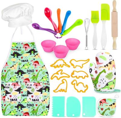 China Eco-Friendly Non-Toxic Kids Baking Set with Dinosaur Apron Baking Kit Chef Dress Up Kitchen Role Play Toys for sale