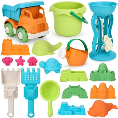 China Funny Beach Sand Toy 19pcs Beach Toys Set Wheat Straw Sand Toys Bucket Shovel and Water Wheel Sand Molds for sale