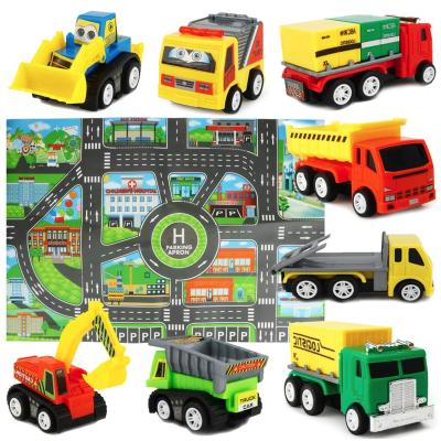 China Simulation Model Mini Pull Back and Go Cars Model Trucks Play Vehicles Toy Cars Set with Playmat for Kids Toddlers Pack of 8 for sale