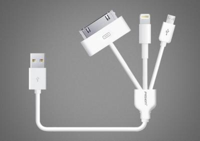 China original 3 in 1 Pisen USB cable with package, Iphone 4(S) USB cable+ Apple Lightning USB cable+Android USB cable for sale