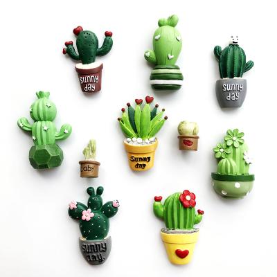 China Shape Cactus Green Potted Plants Design Resin Fridge Magnets Customized 3d Fridge Magnet for sale