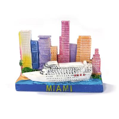 China Shape USA Miami Building Ship Design Souvenir Resin Fridge Magnets Customized 3d Fridge Magnetic for sale