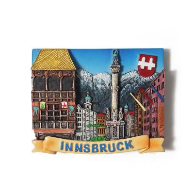 China Custom Souvenir 3D Home Decoration Gift Tourism Innsbruck Cartoon Resin Fridge Magnet Wholesale Durable for sale