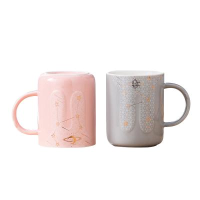 China Customized Wholesale Customized Viable Creative Logo Rose Wedding Valentine's Day Wedding Gift Couples Tea Cup Gold Water Cup Ceramic Coffee Mug for sale