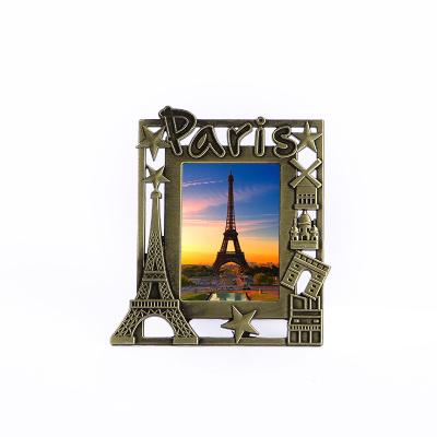 China Europe 3D Die Casting Sunset Landscape Paris France Eiffel Tower Souvenir Gift Metal Rectangle Picture Frame for sale