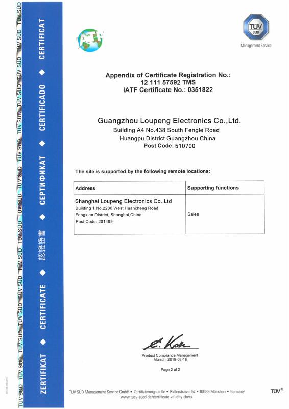 IATF16949 Certifications - Loupeng Electronics Co., Ltd