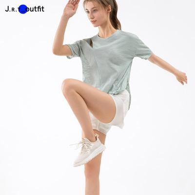 China Hot-selling quick-drying products 65% polyester 35%cotton elastic four-way stretch short sleeve yoga shirt women for sale