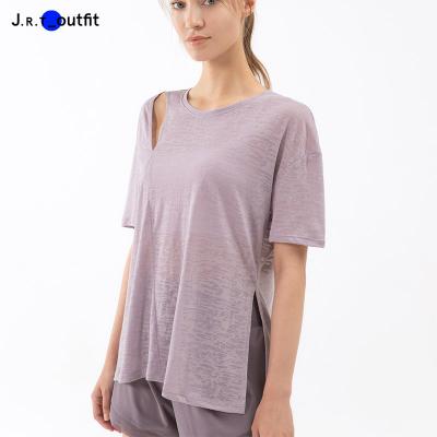 China Factory Outlet Breathable Customized Logo Printing Plus Size Active Stretch Recyclable Quick Dry Women Yoga Shirt for sale