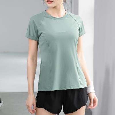 China Breathable High Quality Workout Fitness Running Loose Yoga Tops Blouse Short Sleeve for sale