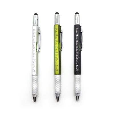 China Multifunctional Top Contact 6 in 1 Tool Pen Spirit Level Ruler Screwdriver and Multifunctional Scale Metal Stylus Ballpoint Pen for sale