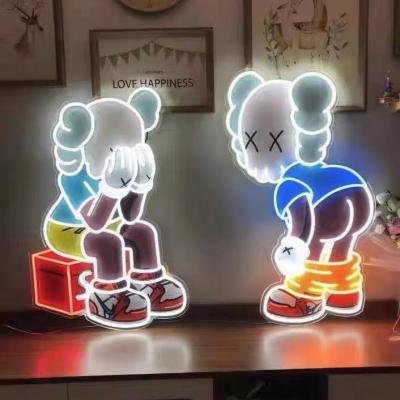 China Long Lasting SRY SIGN Kaws Cartoon Neon Light Doll Customized Decoration Painting Leisure Hanging Bar KTV for sale