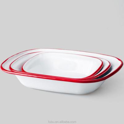 China Viable with 3 kinds of sizes, carbon steel with enamel coated, oval enamel tray for sale