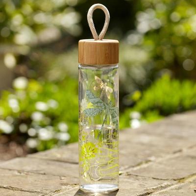 China Viable double wall high borosilicate glass material, bamboo lid with 20oz, full printing water bottle glass for sale