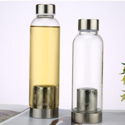 China High Borosilicate Glass Sustainable Drinking Water Bottle with Tea Infuser, Leak Proof, BPA Free, 500ml for sale