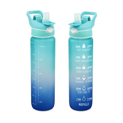 China 32oz Viable Leak Proof BPA Free Tritan Plastic Drinking Water Bottle With Time Marker And Straw for sale