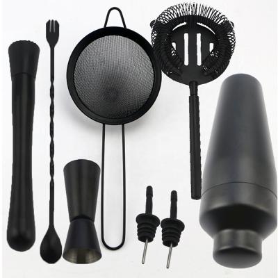 China Amazon Success 8pcs Shatterproof Matte Black Cocktail Shaker Set with Bamboo Stand - Stainless Steel Bar Accessories Martini Shaker Set for sale