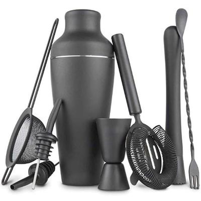 China Amazon Success 8pcs Shatterproof Matte Black Cocktail Shaker Set with Bamboo Stand - Stainless Steel Bar Accessories Martini Shaker Set for sale