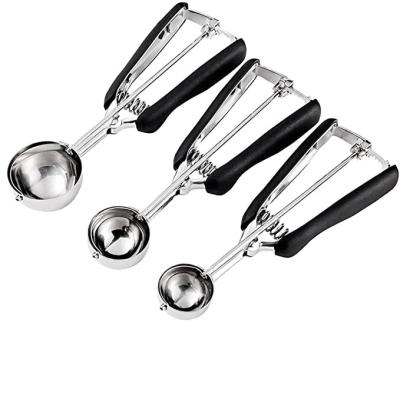 China Sustainable Stainless Steel Ice Cream Scoop 5cm Ice Cream Scoop For Mashed Potatoes Meatballs Fruit Cookie Scoop With Tongs Handle for sale