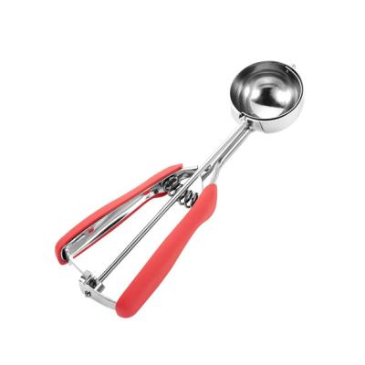 China Sustainable Ice Cream Scoop Stainless Steel Ice Cream Scoop With Trigger For Cookies Cake Dough Melon Mashed Potatoes (Red 53 mm) for sale