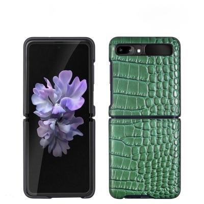 China Real Crocodile Pattern Shockproof Leather Mobile Phone Back Cover For Samsung Galaxy Z Flip F7000 Leather Phone Case for sale