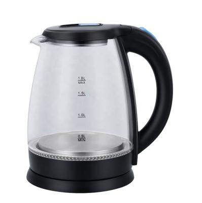 China 360 degree rotation base large capacity top size food grade transparent glass electric tea kettle for sale