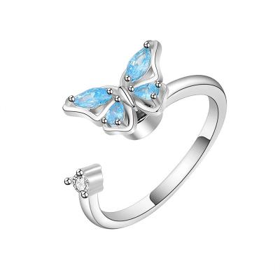 China FASHIONABLE Zircon Butterfly Worry Worry Spinner Rotating Filled Adjustable Rings For Women Fashion Jewelry for sale