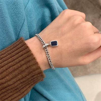 China FASHIONABLE Punk Punk Cuban Chain Charm Blue Square Bracelet For Women Bracelet &Bangle Wedding Party Jewelry for sale