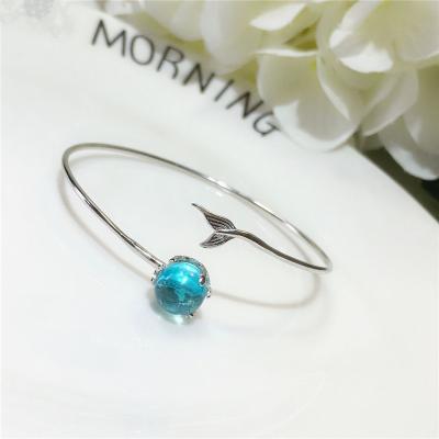 China Trendy Fashion Mermaid Tail Bracelet Personality Opening Crystal Women Charm Bracelet Blue for sale