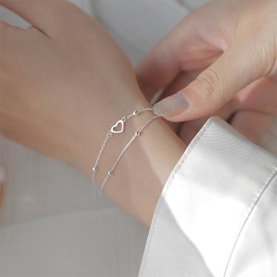 China Fashionable Stylish Double Layers Love Heart Charm Bracelets Chain &Bangle Jewelry Gift For Women Girls for sale