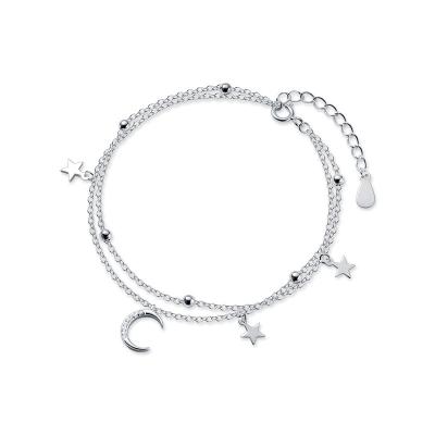 China FASHIONABLE Delicate Delicate Chain Bracelet Zircon Double Moon and Star Charm Bracelet for Women Girls for sale