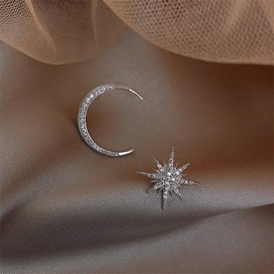 China TRENDY Korean Design Clear Zircon Star Moon Stud Earrings For Women Wedding Party Prevent Allergy Jewelry Gift for sale